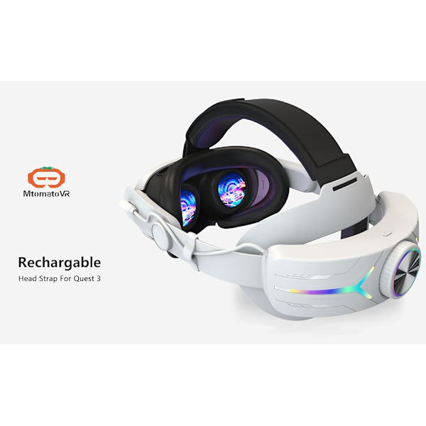 RGB-pandebånd til Meta Quest 3, MTomatoVR udskiftningspandebånd indbygget 8000mAh batteripakke, 18W hurtigopladning, VR-tilbehør