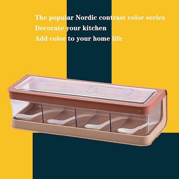 Klar krydderihylde krydderipotter - 4 stykker opbevaringsbeholdere krydderiglas - Akryl krydderibos, krydderiflaske med låg og ske (Pink)