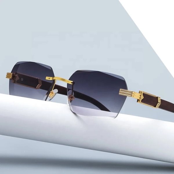 2024 Luxury Brand Designer Diamond Cut Rimless Sunglasses Women Wood Color Frame Small Rectangle Men Sunglasses with Custom Logo C10 2024 New Rimless Sunglasses