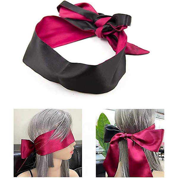 1 stk. Satin sovemaske Blød silke sovemaske Søvn øjenmaske Søvn sovemaske til sovespil (Sort rød)