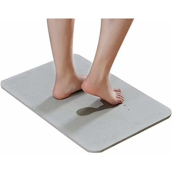 Diatoméjord Bademåtte Bademåtte Skridsikker Brusebadsmåtte til Badeværelse 60 x 39 x 0,9 cm (Grå)