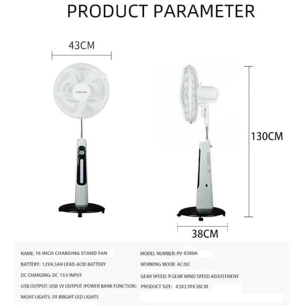 Spot engros 16 tommers solcelledrevet elektrisk vifte med ekstern LED-pære vifte Power bank solcelledrevet oppladbar stående vifte White UK