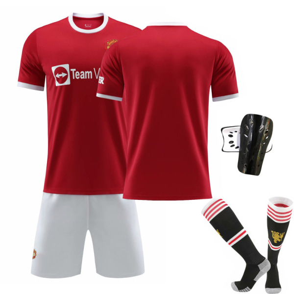 21-22 Champions League-version af Red Devils hjemmebane nr. 7 Ronaldo-trøje nr. 6 Pogba nr. 10 Rashford voksen dragt Size 18 with socks + gear 24#