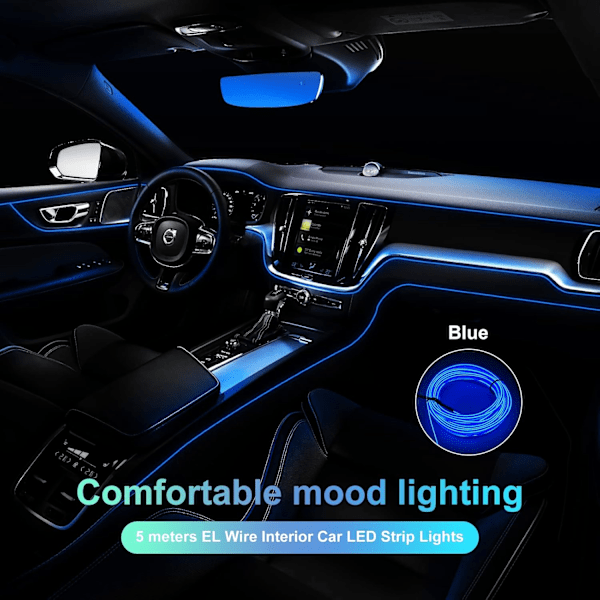 Auton sisävalot, 5m auton LED-valonauha, 5v auton LED-sisävalonauha, sopii kaikkiin automalleihin tunnelmavalaistus (sininen)