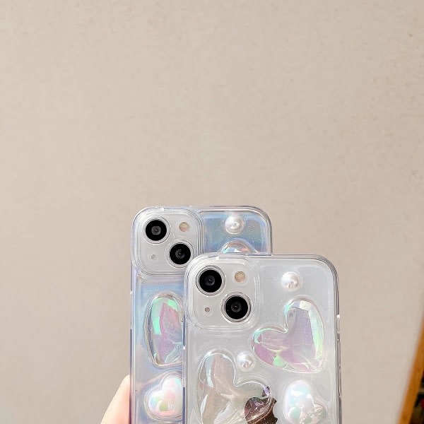 IC Heart -puhelinkotelo, söpö laserleikattu sydämenmuotoinen iPhone 13Pro -kuori, sateenkaarenvärinen 3D-sydänkiiltävä läpinäkyvä kuori radium-levyllä
