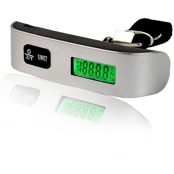 Bærbar Digital Rejsevægt til Lommeformat med LCD-baggrundsbelysning og Rem til Kuffert, 50 kg