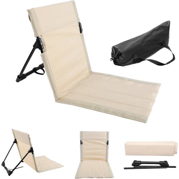 Strandstolmatte med ryggstøtte, sammenleggbar hagestol, sammenleggbar strandmatte med montering i ett trinn (beige)