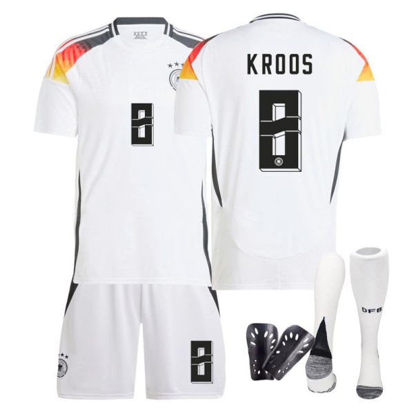 Europacup Tyskland tröja 2024 hem Kroos vuxna barn träningsdräkt herr- och damfotbollsuniform Size 8 w/ Socks & Gear M