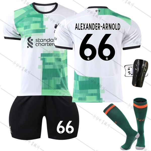 2023-24 Liverpool udebane ny grøn nr. 11 Salah 27 Nunez 66 Arnold fodboldtrøje No. 27 with socks + protective gear #18