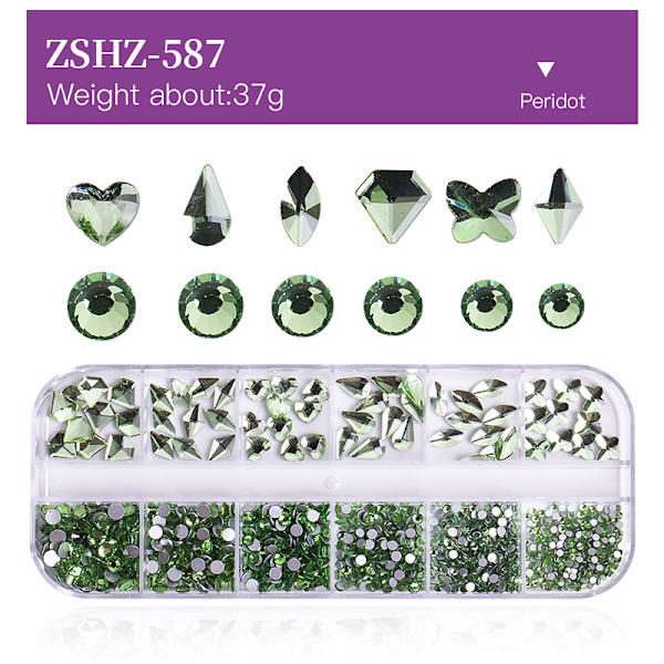 (Green) 12 Crystal Rhinestones for Nail Art - Nail Art, Crystal Rhines