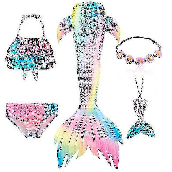 5 stk/sett Jenter Havfrue Hale Badedrakt Barn Havfrue Ariel Cosplay Kostyme Fantasy Strand Bikini Sett 3 Set 3 150