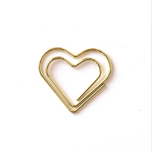 100 stk. Guld Hjerte Papirklips Glat Finish Kærlighedsformet Papirklips Bryllupsdekoration Sjov Stilfuld Kontor Bogmærker Planlægger Klips