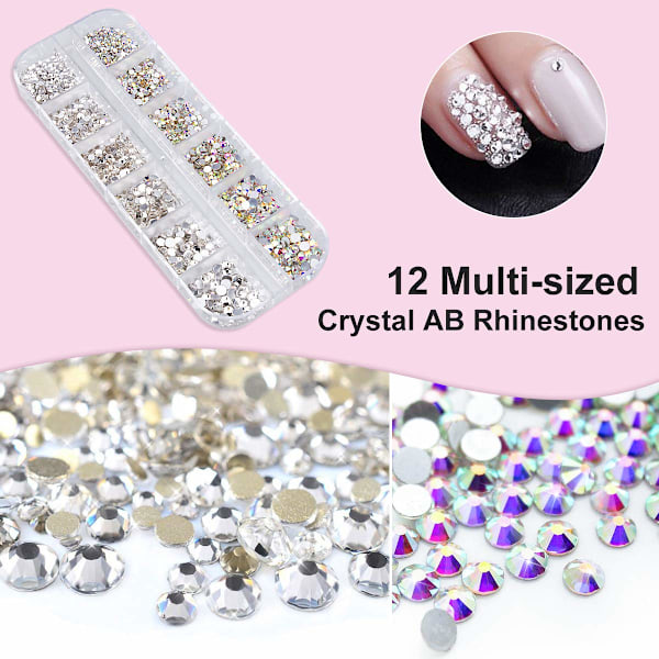 AB Nail Art Rhinestones Dekorationer Negle Stene til Nail Art Tilbehør og Klar Krystal Strass med Pick Up Pincet og Rhinestone Picker