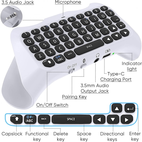 Trådlöst tangentbord för PS5-kontroll, Bluetooth 3.0 Mini Por