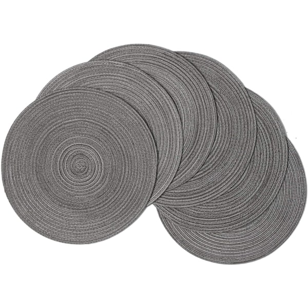 Set of 6, gray 38 cm, place mats in woven polypropylene and cotton