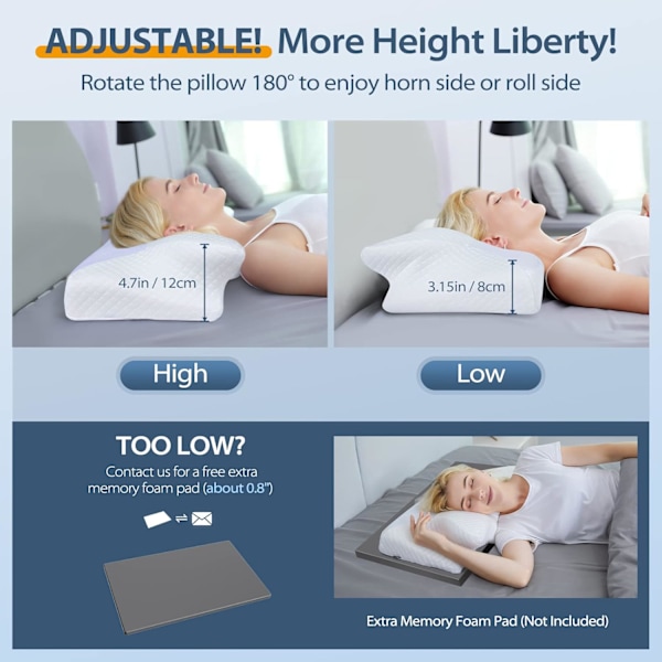 Cervical Memory Foam Kudde, Ortopedisk Nackstödskudde, Ergonomiska Kuddar för Sid- och Ryggsovare