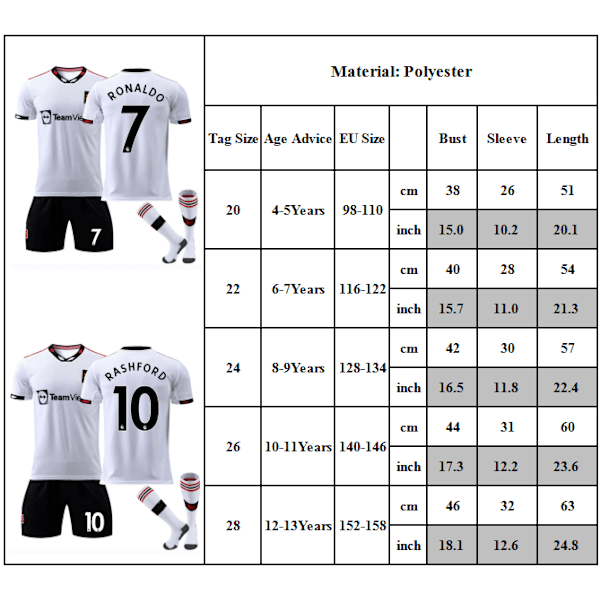2022 Man L Away Devils Jersey nr. 7 C Ronaldo Børnetræning Dragt #10 #10 10-11Y