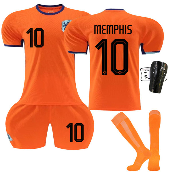 2024 Europacup fotbollströja set Nederländerna hem orange nr 4 Van Dijk 11 Robben 10 Depay tröja No. 10 with socks + protective gear #18