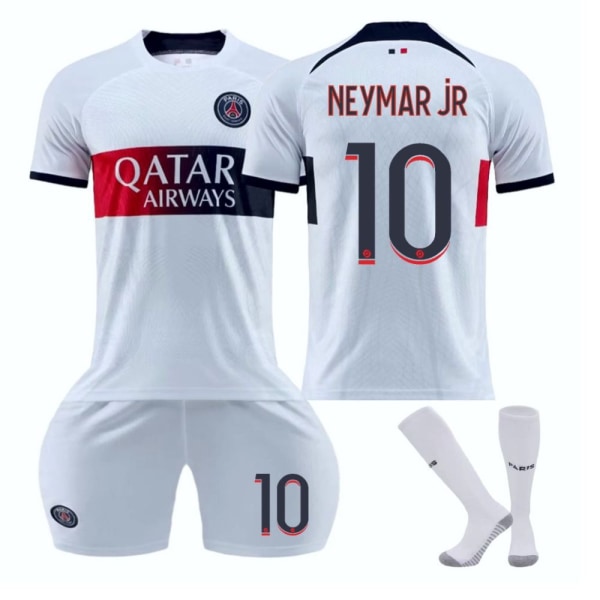 23-24 Paris borta vit nr 7 Mbappe 19 Li Gangren 10 Neymar 30 Messi fotbollströja version Size 10 with socks 28 yards