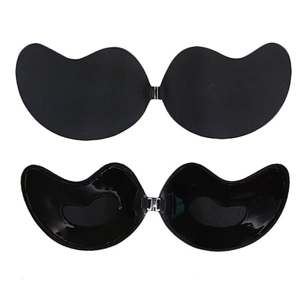 Stroppløs silikon push-up bh uten rygg, selvklebende usynlig blonde, lim på, svart Black B