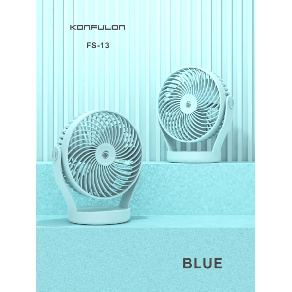 Konfulon 2024 bærbar sommer mini bærbar ventilator til udendørs USB genopladelig lille bordventilator stærk luftstrøm Type-C opladning Blue