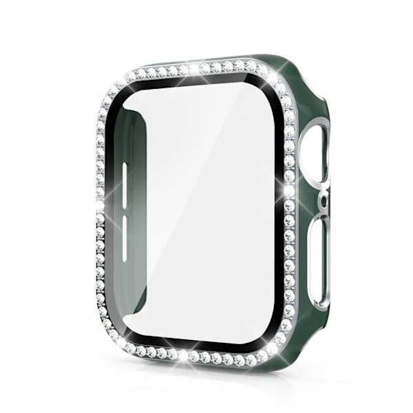 Bling Glass+ skydd för Apple Watch Case 45mm 41mm 40mm 44mm 42mm 38mm Diamant stötfångare+skärmsskydd iwatch serie 7 9 8 5 6 SE Grön silver A green silver 40mm Series 654 SE