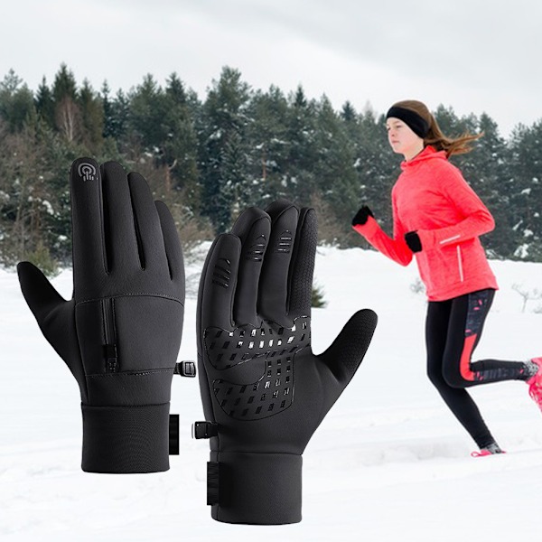 Touchscreen Skihandsker til Mænd med Lomme Bløde Vandafvisende Termiske Handsker til Vandreture Fiskeri Sort Black XL