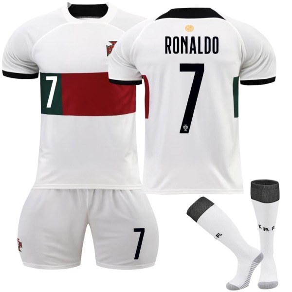 2022 VM landslag Portugal borta vit nr 7 Ronaldo fotbollströja uniform kortärmad träningsdräkt No size socks + protective gear #S