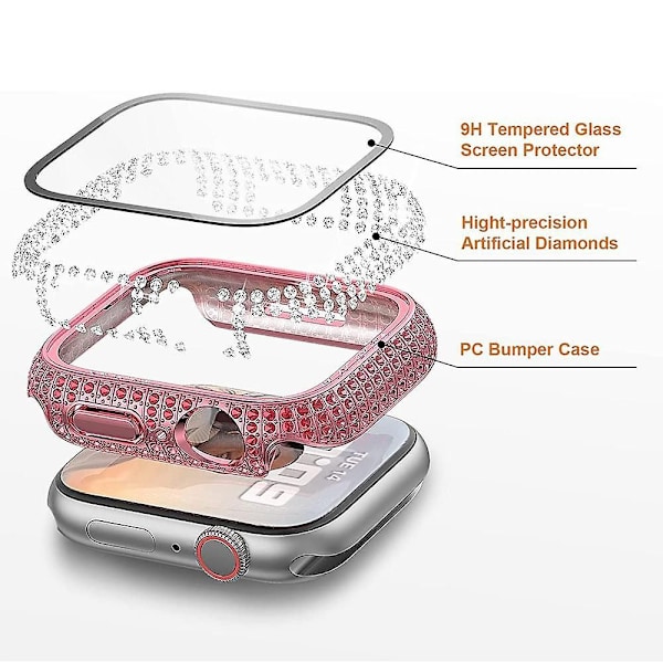 Suojus Apple Watch -kotelolle 45 mm 41 mm 40 mm 44 mm Lisätarvikkeet Timanttinen näytönsuoja Karkaistu lasi Iwatch Series 7 3 4 8 5 6 Watch 41mm series 7 8 41mm series 7 8 silver