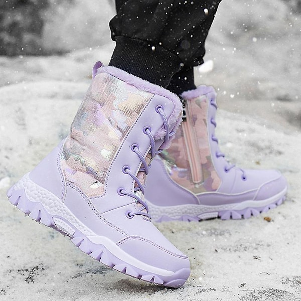 Jente Vinter Snø Støvler Vannresistente Sko Anti-Skli Casual Lett Vandrestøvle Txe6066 Purple 33