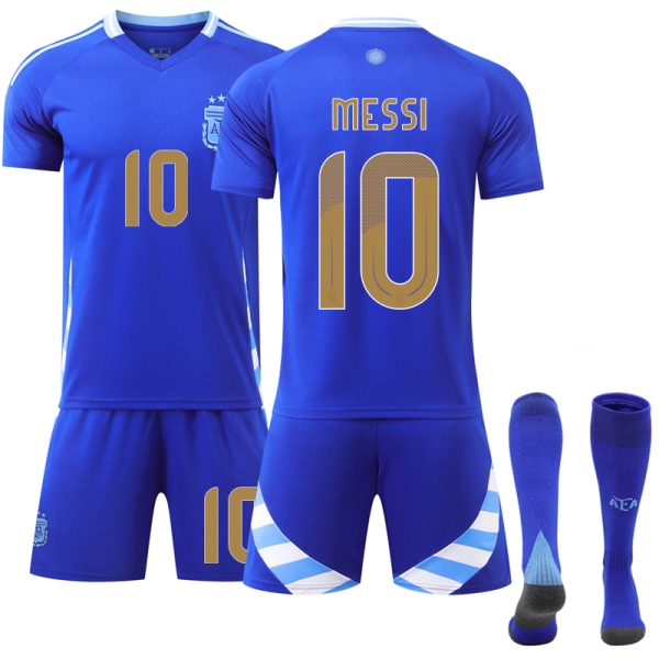 24-25 Argentina Away 3 Stars Børnefodboldtrøjer Sæt Fodboldtøj Nr. 10 Messi 28