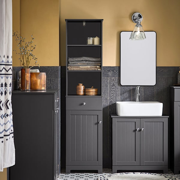 SoBuy korkea kaapin kylpyhuoneen kulmahylly Högstomme m hyllyllä BZR17-DG Harmaa Grey Tall cabinet