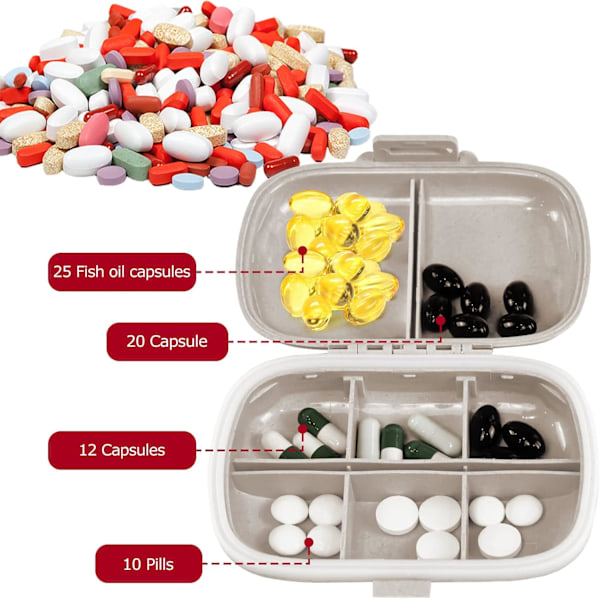 Beige, 1 resetable pillbox, 8 fack, liten bärbar tablettbox