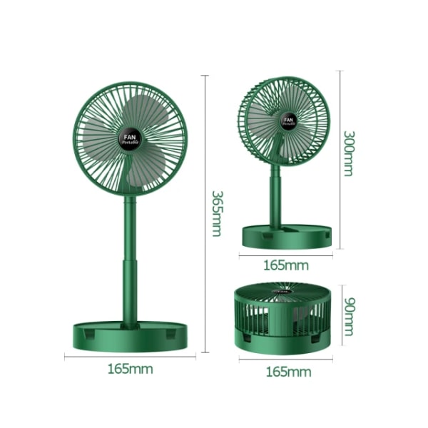 Ny bærbar USB-sammenklappelig ventilator, køle mini bordventilator med base, mobiltelefonholder, sammenklappelig teleskopventilator, lav støj Green