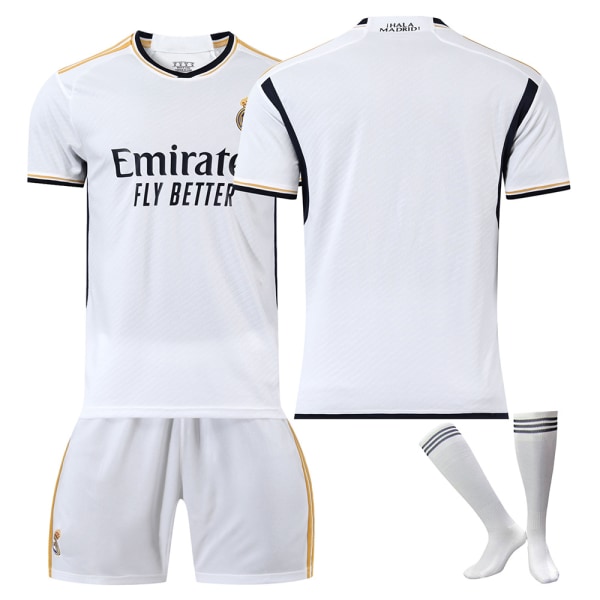 Real Madrid Fotballdrakt 23-24 20 Vinicius 10 Modric 9 Benzema Nr. 7 Hazard Jersey Versjon Home No. 11 + socks and gear Children's size 28