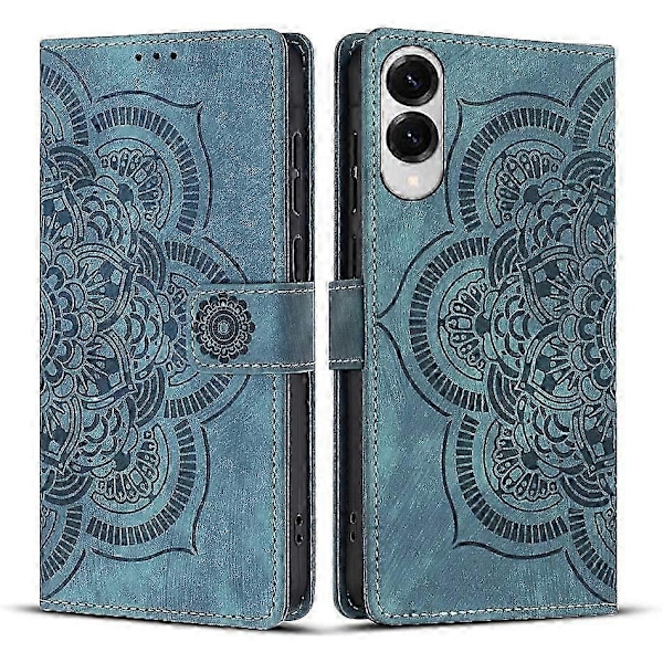 Frosted Læder Etui til Mandala Emed Retro Telefon B(FQ) For Samsung Galaxy S25 Edge 5G Blue