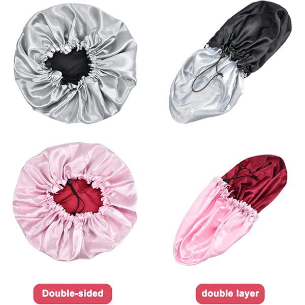 2-pack Satin Hår Bonnet Sovmössa Nattmössa Sovhuvudskydd Elastisk