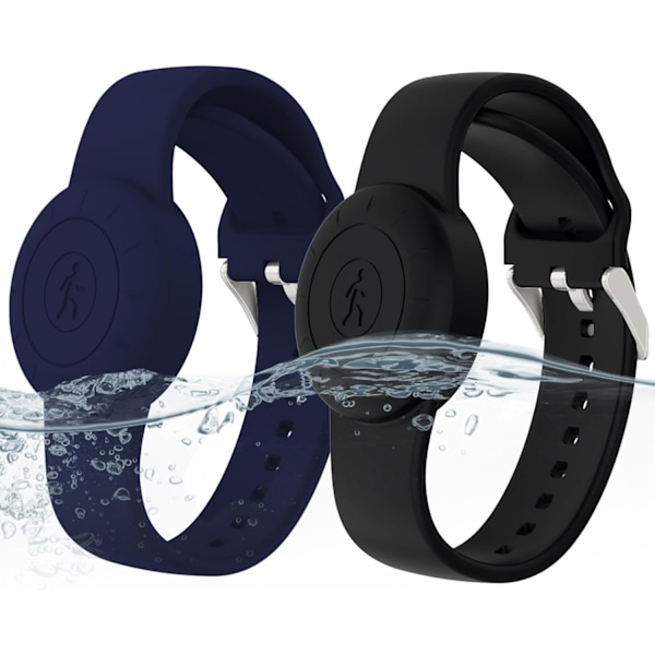 2-pakke IPX8 vanntett AirTag-bånd for barn, etui, sikkerhetsjusterbart armbånd for barn Air Tag (svart, marineblå)