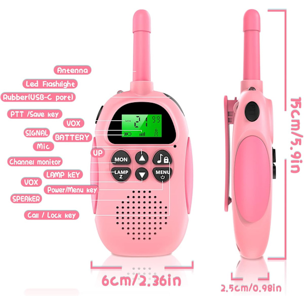 Walkie Talkie för Barn, Leksaker Ålder 3-12 ÅR Uppladdningsbar Walkie Talkie