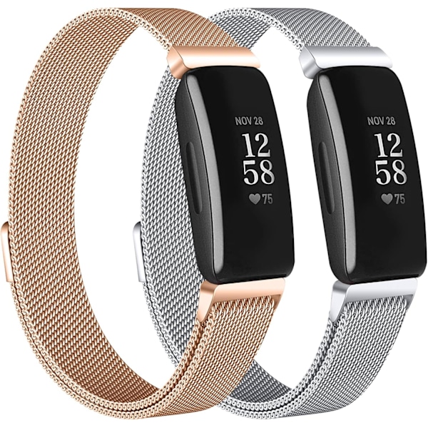 2-pak remme kompatibel med Fitbit Inspire 2/ Inspire HR/ Inspire, rustfrit stål mesh-erstatning