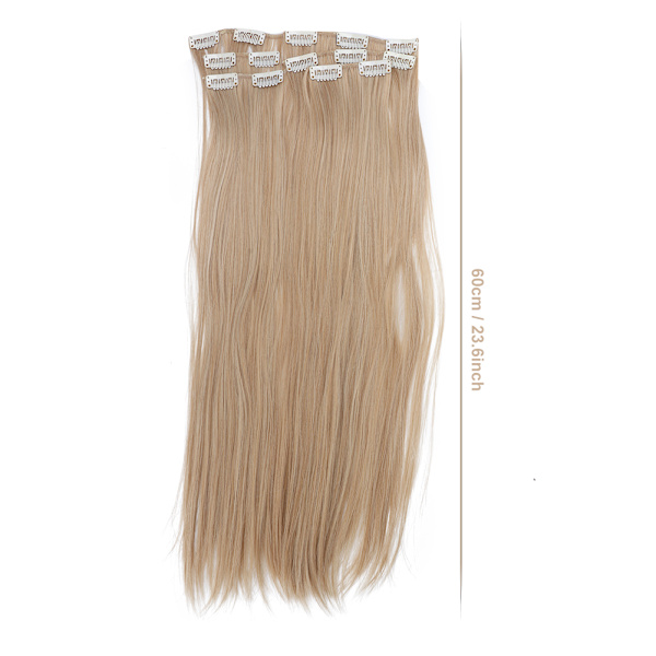 6 stk. Langt Lige Hår Extensions Paryk Sæt 16 Clips Hårstykke Styling Værktøjer 02#