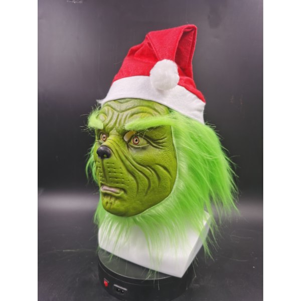 The Grinch Fuldt Latexmaske med Paryk Julemandshue Monster Cosplay