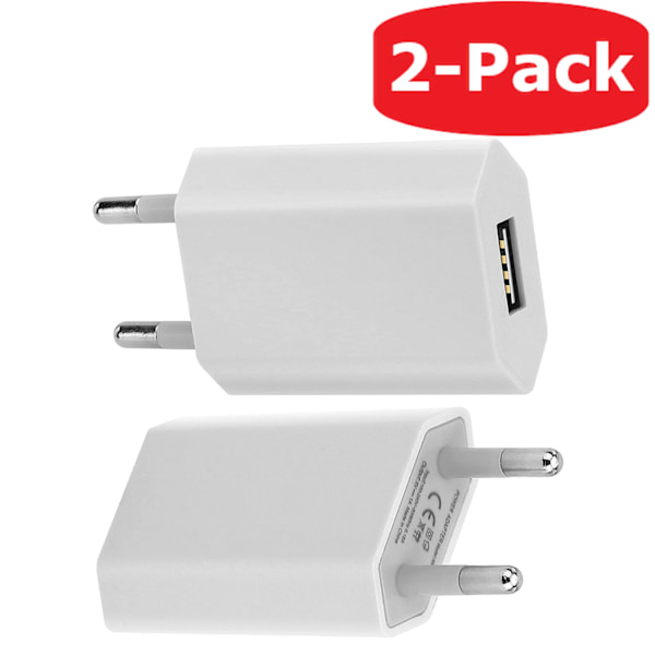 2-pak universell veggadapter 1A vegglader iPhone / Samsung etc