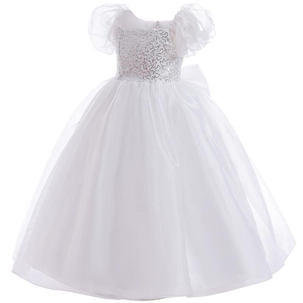 Bubbelärm barnklänning vit puffig klänning 130 cm