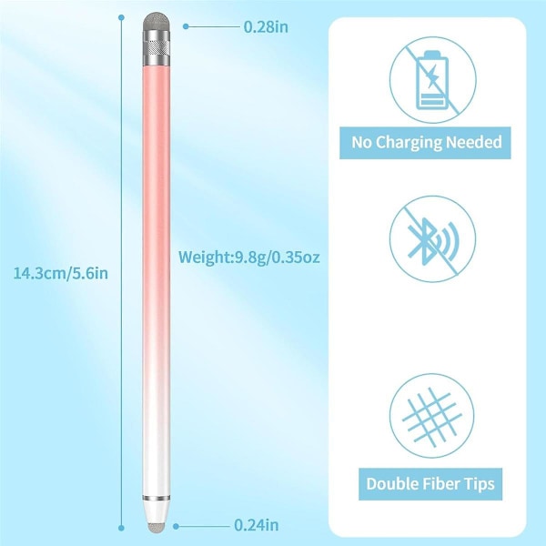 2 stk Universal Stylus Touch-penner, høysensitive fibertupper, egnet for / nettbrett og alle berøringsskjermer