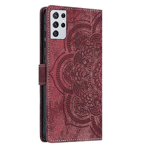 Frosted Læder Etui til Mandala Emed Retro Telefon Rød(FQ) For Samsung Galaxy S21 Ultra 5G Red