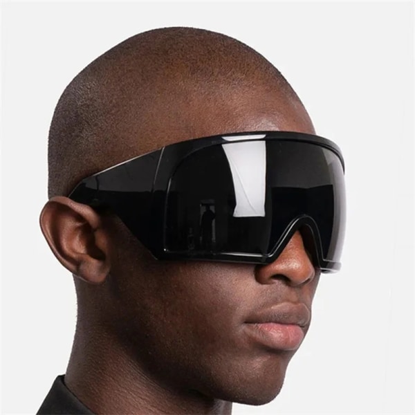 3722 Överdimensionerade inslag runt anpassade logotyp solglasögon för kvinnor män futuristiska böjda linsnyanser mode sköld Y2k solglasögon Yellow oversized