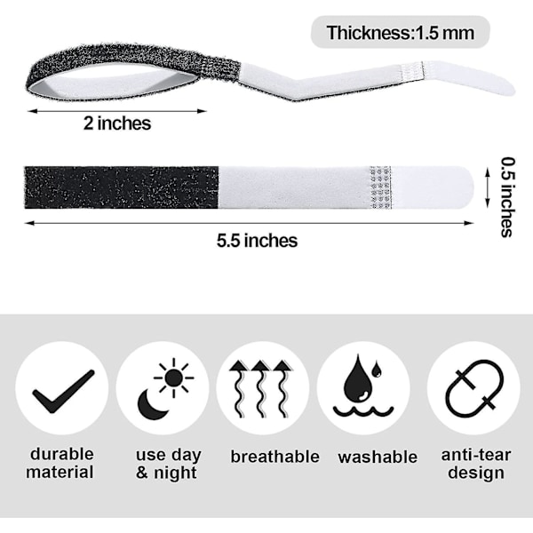 10 stk. Buddy Tape Fingerbandager, skridsikker løkke til fingre, genanvendelige stofbandager til brækket tå, sort Black 10pcs