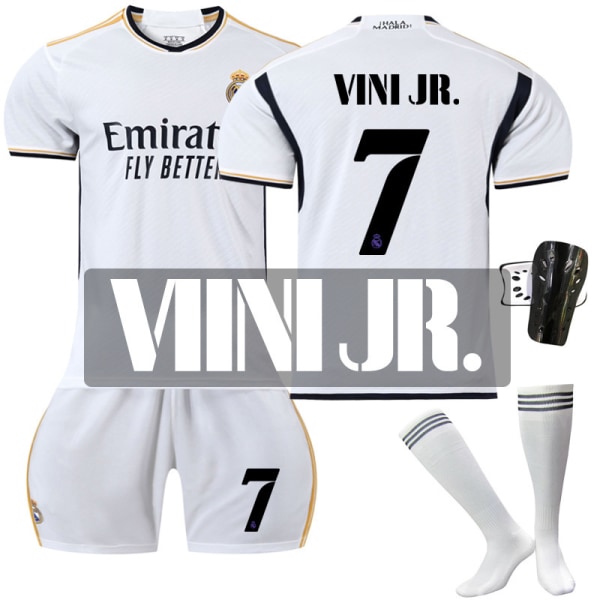 23-24 Real Madrid fotbollsdräkt 20 Vinicius 10 Modric 9 Benzema nr 7 Hazard tröja version New home No. 7 + socks and gear M