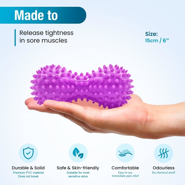 Hård spikad massageboll - Perfekt för plantar fasciit, triggerpunkter, djupvävnad, myofascial release - Designad för att lindra stress Set of 2 (Purple)